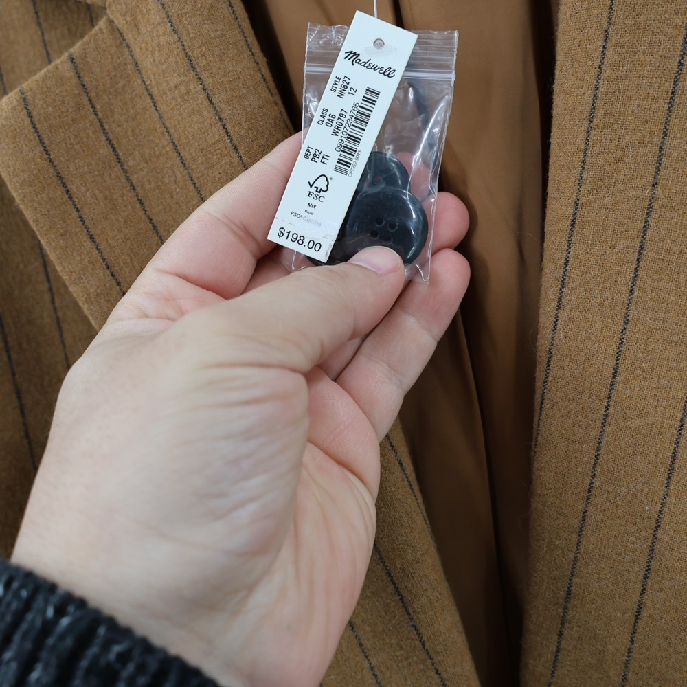 NWT Madewell Blazer Women's 12 Stripe Oversized Brown Pinstripe Notch Lapel wool - Picture 4 of 14